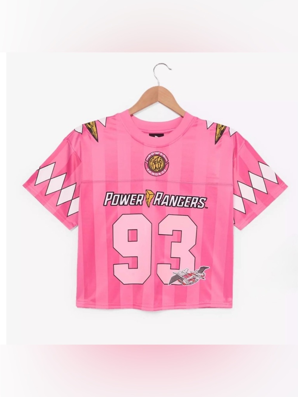 Power Ranger Pink Cropped Graphic Football Jersey - Size 2XL New